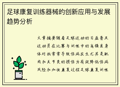 足球康复训练器械的创新应用与发展趋势分析
